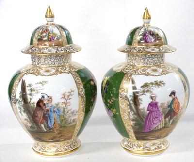 Lot 279 - A pair of Dresden Helena Wolfson vases and...