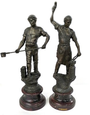 Lot 299 - Pair of Spelter groups one marked Le Forgeron...