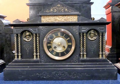 Lot 313 - A further Victorian black slate mantel clock...