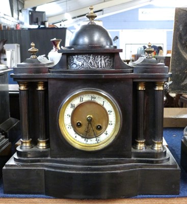 Lot 317 - A Victorian slate mantel clock with white...
