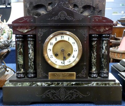 Lot 320 - A Victorian black slate mantel clock with...