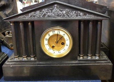 Lot 323 - A large Victorian black slate mantel clock,...