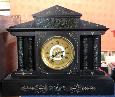 Lot 324 - A large Victorian black slate mantel clock...