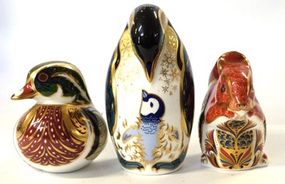 Lot 340 - Three Crown Derby paperweights, gold stoppers...