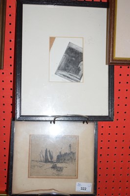 Lot 322 - SMALL BLACK AND WHITE ETCHING, FIGURE IN A...