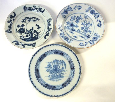 Lot 377 - Three 18th Century Delft plates with floral...