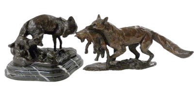 Lot 404 - A bronzed resin model of a dog with pup and...