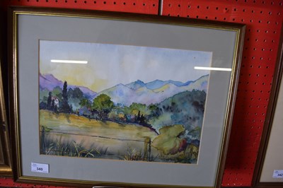 Lot 340 - JUDY BARBER, STUDY OF RURAL SCENE WITH DISTANT...