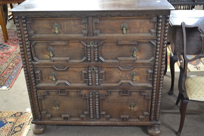 Lot 521 - A Jacobean oak chest of drawers with panelled...