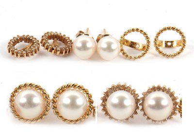 Lot 101 - A pair of adaptable cultured pearl earrings,...