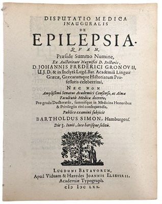 Lot 1475 - Medical. EPILEPSY 1670. Disputatio medica...