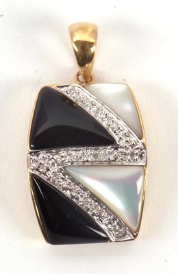 Lot 111 - An onyx, diamond and mother-of-pearl pendant,...