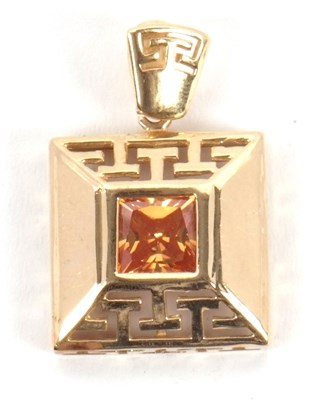 Lot 114 - A citrine pendant, the square mixed cut...