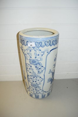 Lot 45 - MODERN BLUE AND WHITE CYLINDER FORM CERAMIC...