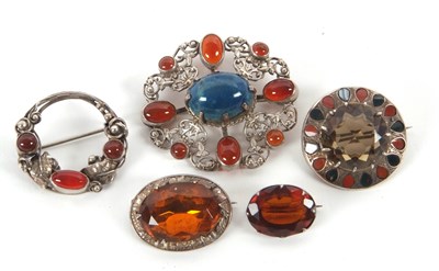 Lot 240 - Five Brooches: to include a silver and agate...