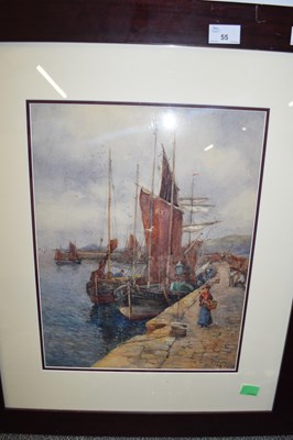 Lot 55 - E Williams, Harbour scene with figures,...