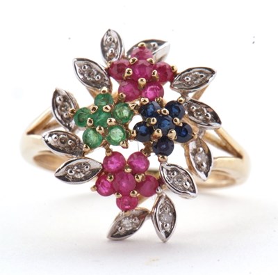 Lot 76 - A 9ct multi gemset cluster ring, set with...
