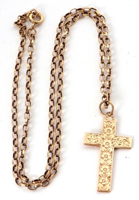Lot 208 - A 9ct cross and chain, the 9ct cross with...