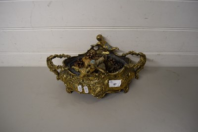 Lot 87 - ORNATE BRASS DOUBLE HANDLED CENTREPIECE VASE...