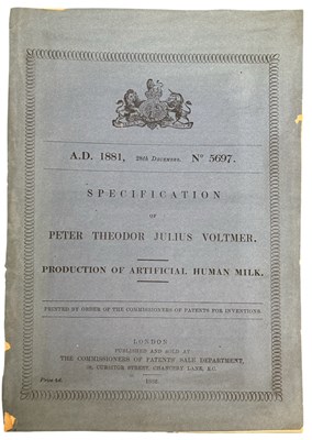 Lot 1033 - ARTIFICIAL HUMAN MILK PATENT. “Specification...