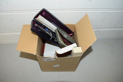 Lot 132 - BOX VARIOUS CIGARETTE LIGHTERS, PENS ETC