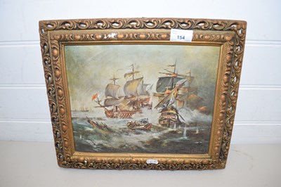 Lot 154 - OLEOGRAPH STUDY OF BATTLESHIPS, IN GILT FRAME
