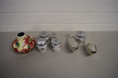 Lot 220 - MIXED LOT : FLORAL DECORATED SQUAT VASE, PAIR...