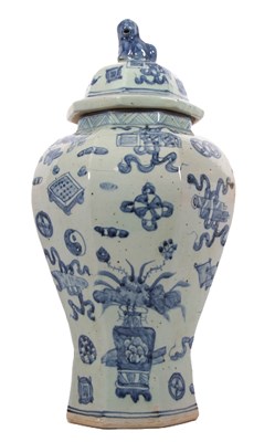 Lot 205 - A large Chinese porcelain vase of hexagonal...