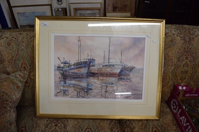 Lot 433 - CHRISTOPHER JOLLICK, STUDY OF MOORED BOATS,...