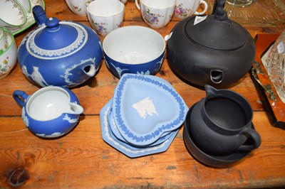 Lot 230 - WEDGWOOD BLACK BASALT WARE THREE PIECE TEA SET,...