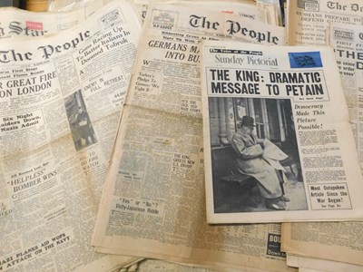 Lot 383 - Two packets assorted vintage newspapers, WWII,...