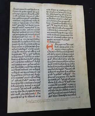 Lot 486 - Two early printed leaves, double columns, 36...
