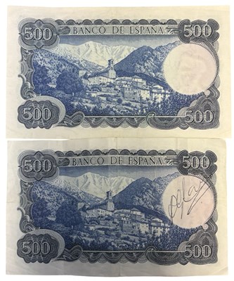 Lot 1143 - Two Spanish banknotes, bearing the signature...