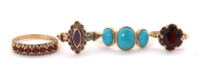Lot 76 - Four gemset rings: to include a three stone...