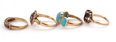 Lot 76 - Four gemset rings: to include a three stone...