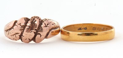 Lot 77 - A 22ct wedding band, (hallmark worn), size P,...