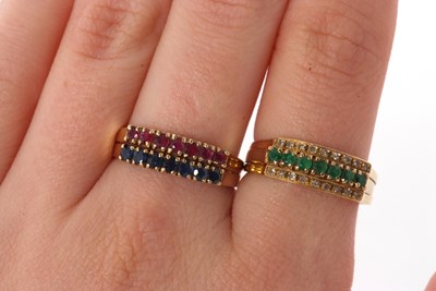 Lot 10 - A 14K interchangeable gemset ring, the two row...
