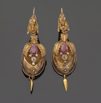 Lot 297 - A pair of 19th century gemset earrings, the...