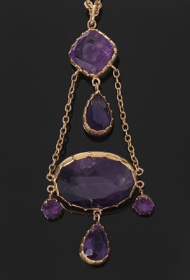 Lot 303 - A 9ct amethyst necklace, set with an oval...