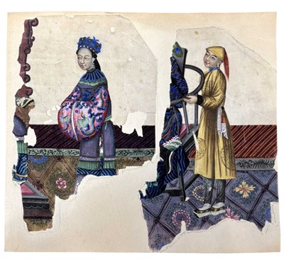 Lot 1082 - CHINESE PITH PAINTING. c1840s. Two Chinese...