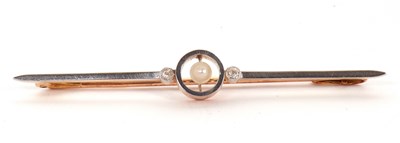 Lot 139 - A pearl and diamond bar brooch, set to centre...