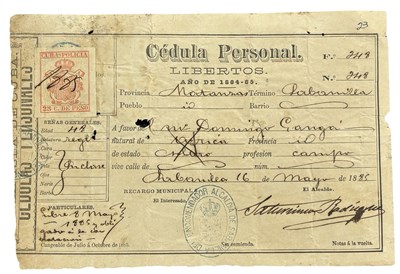 Lot 1113 - SLAVERY - AFRICA. Identity card issued by the...