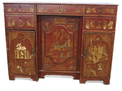Lot 339 - An 18th Century red Chinoiserie side cabinet...
