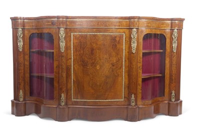 Lot 423 - A Victorian walnut serpentine front credenza,...