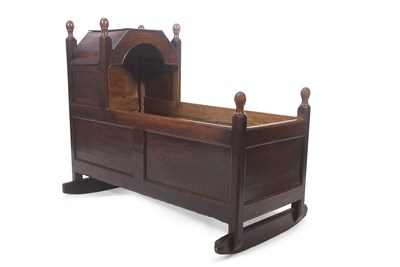 Lot 420 - An 18th Century oak crib with hooded ends and...