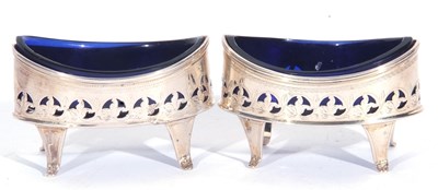 Lot 103 - Pair of George III silver salts of oval boat...