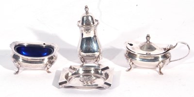 Lot 108 - Mixed Lot: three-piece silver condiment set...