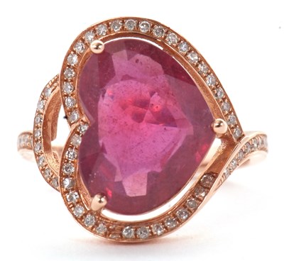 Lot 7 - A rose gold, ruby and diamond ring, the heart...