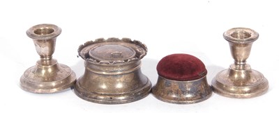 Lot 148 - Mixed Lot: a pair of silver dwarf candlesticks...