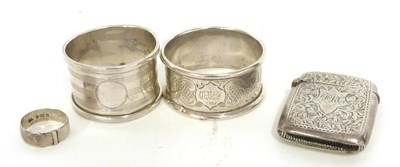 Lot 150 - Two serviette rings, a vesta etc